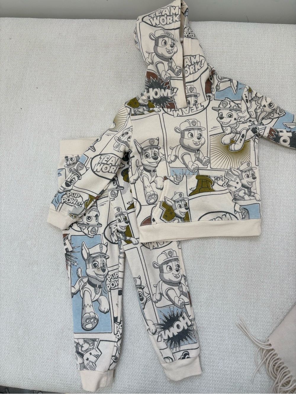 Paw Patrol boy 3T Cream Blue & cotton sweat pants & Comic-Panel Hoodie 2pc Set